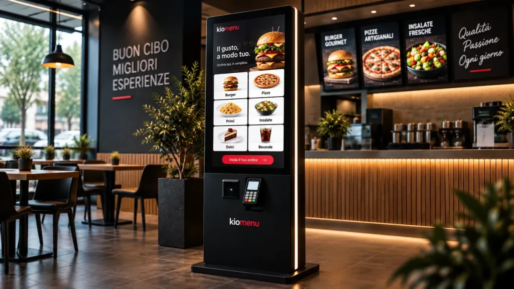 Totem KioMenu per ordinazione self-service in un locale food